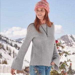 Sundance Fine Variations Bell Sleeve Wool Blend Womens Sweater Sz M Gray